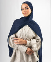 Organza Silk Hijab - Navy Blue